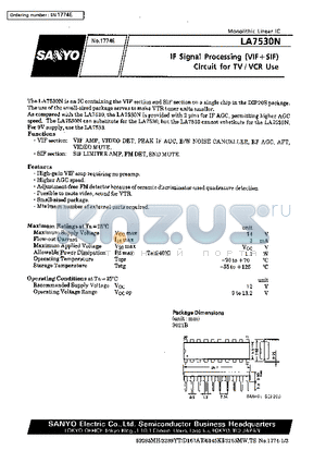 LA7530 datasheet - IF Signal Processing (VIFSIF) Circuit for TV/VTR Use