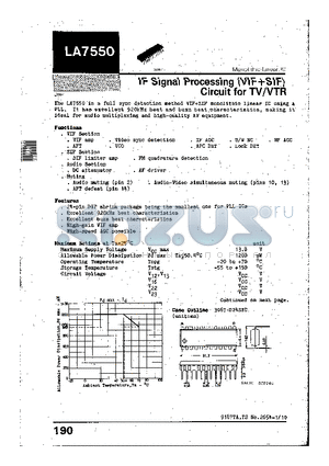 LA7550 datasheet - IF Signal Processing (VIFSIF) Cricuit for TV/VTR