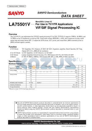 LA75501V_07 datasheet - For Use in TV/VTR Applications VIF/SIF Signal Processing IC
