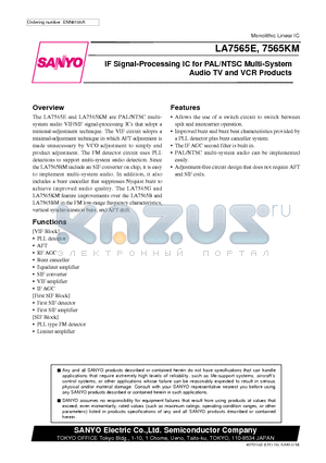 LA7565E datasheet - IF Signal-Processing IC for PAL/NTSC Multi-System Audio TV and VCR Products