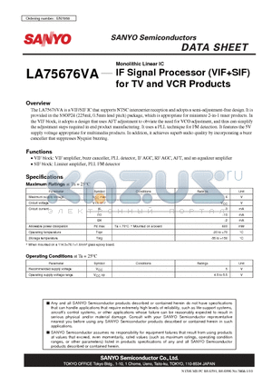LA75676VA datasheet - IF Signal Processor (VIFSIF) for TV and VCR Products