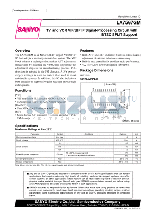 LA7567GM datasheet - TV and VCR VIF/SIF IF Signal-Processing Circuit with NTSC SPLIT Support