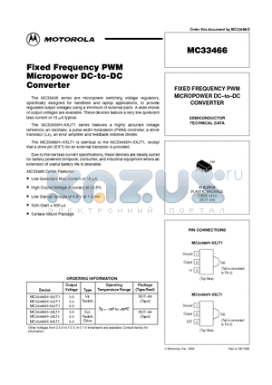 MC33466H-30JT1 datasheet - FIXED FREQUENCY PWM MICROPOWER DC-to-DC CONVERTER