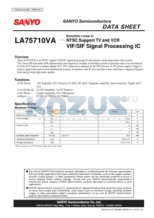 LA75710VA datasheet - Monolithic Linear IC NTSC Support TV and VCR VIF/SIF Signal Processing IC