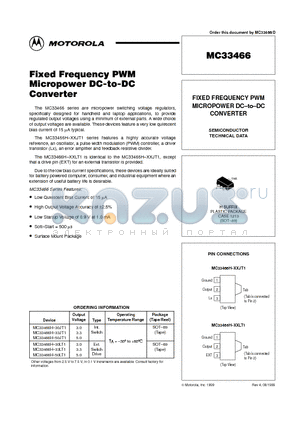 MC33466 datasheet - FIXED FREQUENCY PWM MICROPOWER DC-to-DC CONVERTER