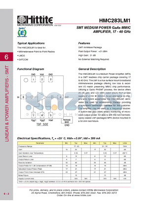 HMC283LM1_01 datasheet - SMT MEDIUM POWER GaAs MMIC AMPLIFIER, 17 - 40 GHz