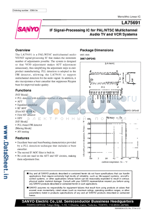 LA75691 datasheet - IF Signal-Processing IC for PAL/NTSC Multichannel Audio TV and VCR Systems