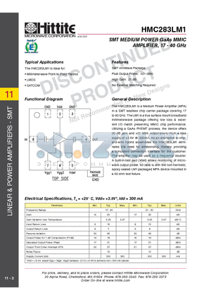 HMC283LM1_10 datasheet - SMT MEDIUM POWER GaAs MMIC AMPLIFIER, 17 - 40 GHz