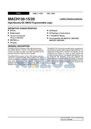 MACH130-15JC datasheet - High-Density EE CMOS Programmable Logic