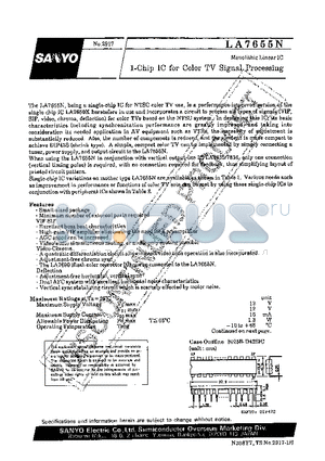 LA7655N datasheet - 1-Chip IC for Color TV Signal Processing