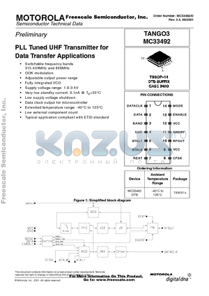 MC33492 datasheet - PLL Tuned UHF Transmitter for Data Transfer Applications