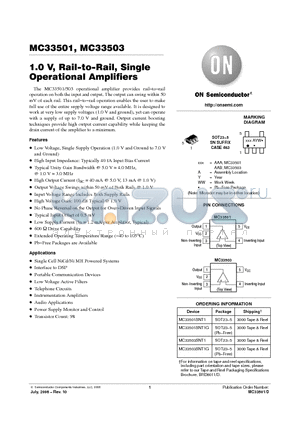 MC33501_06 datasheet - 1.0 V, Rail−to−Rail, Single Operational Amplifiers