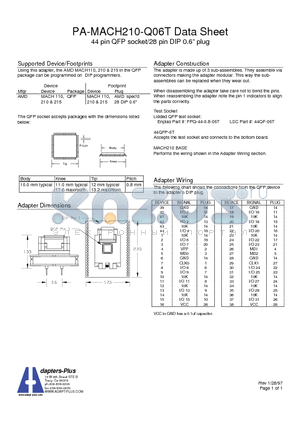 MACH210 datasheet - 44 pin QFP socket/28 pin DIP 0.6 plug