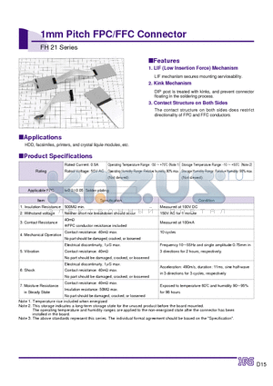 FH21-14S-1DS datasheet - 1mm Pitch FPC/FFC Connector