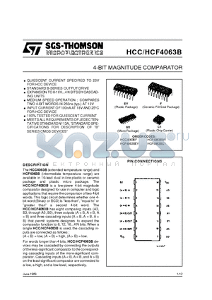 HCC4063BF datasheet - 4-BIT MAGNITUDE COMPARATOR