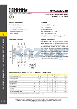 HMC292LC3B_09 datasheet - GaAs MMIC FUNDAMENTAL MIXER, 16 - 30 GHz