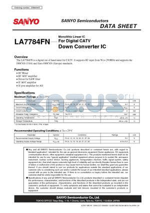 LA7784FN datasheet - For Digital CATV Down Converter IC