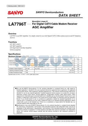 LA7796T datasheet - For Digital CATV/Cable Modem Receiver AGC Amplifier
