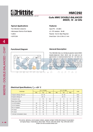 HMC292_08 datasheet - GaAs MMIC DOUBLE-BALANCED MIXER, 18 - 32 GHz