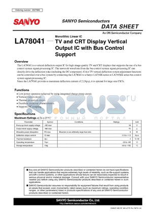 LA78041 datasheet - TV and CRT Display Vertical Output IC with Bus Control Support