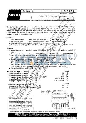 LA7824 datasheet - Color CRT Display Synchronization, Deflection Circuit