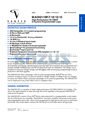 MACH211SP-12 datasheet - High-Performance EE CMOS In-System Programmable Logic