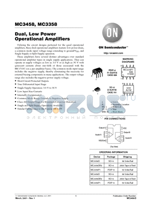 MC3358DR2 datasheet - Dual, Low Power Operational Amplifiers