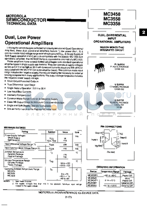 MC3358P1 datasheet - Dual, Low Power Operational Amplifiers