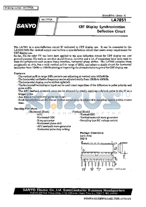 LA7851 datasheet - CRT Display Synchronization Deflection Circuit