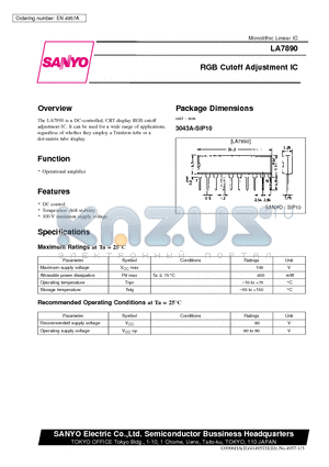 LA7890 datasheet - RGB Cutoff Adjustment IC