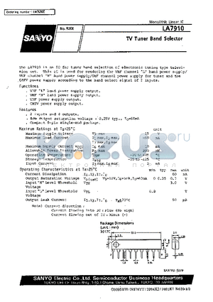 LA7910 datasheet - TV Tuner Band Selector