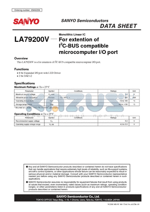 LA79200V datasheet - Monolithic Linear IC For extention of I2C-BUS compatible microcomputer I/O port