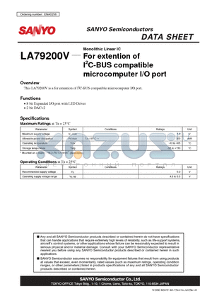 LA79200V datasheet - For extention of I2C-BUS compatible microcomputer I/O port