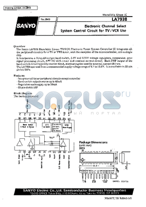 LA7938 datasheet - Electronic Channel Select System Control Circuit for TV/VCR Use