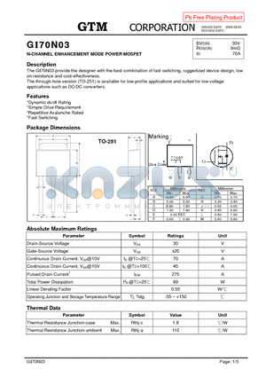 GI70N03 datasheet - N-CHANNEL ENHANCEMENT MODE POWER MOSFET