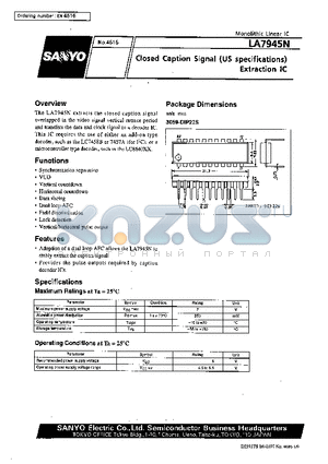 LA7945N datasheet - Closed Caption Signal (US specifications) Extraction IC