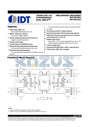 IDT70P3307S250RM datasheet - 1024K/512K x18 SYNCHRONOUS DUAL QDR-II