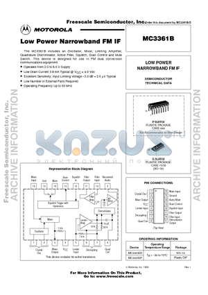 MC3361BD datasheet - Low Power Narrowband FM IF