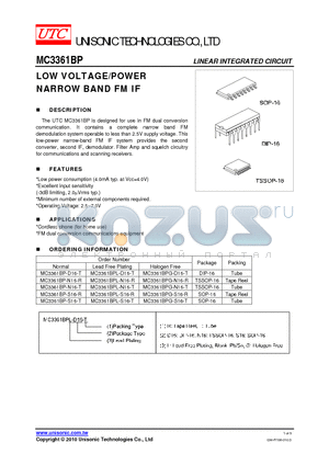 MC3361BP-N16-T datasheet - LOW VOLTAGE/POWER NARROW BAND FM IF
