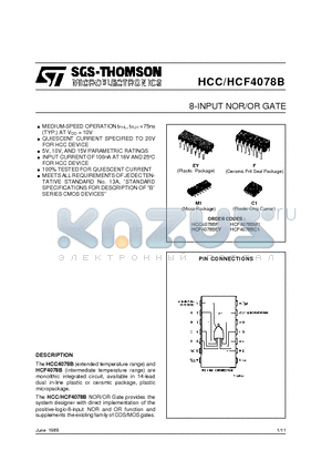 HCC4078B datasheet - 8-INPUT NOR/OR GATE