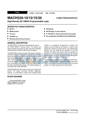 MACH220-10JC datasheet - High-Density EE CMOS Programmable Logic