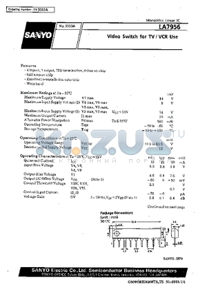 LA7956 datasheet - Video Switch for TV/VCR Use