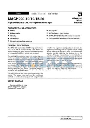 MACH220-12JC datasheet - High-Density EE CMOS Programmable Logic