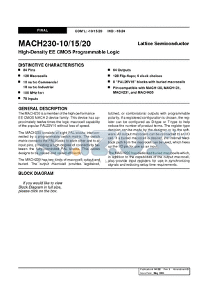 MACH230-15JC datasheet - High-Density EE CMOS Programmable Logic