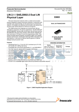 MC33663ALEF datasheet - LIN 2.1 / SAEJ2602-2 Dual LIN Physical Layer