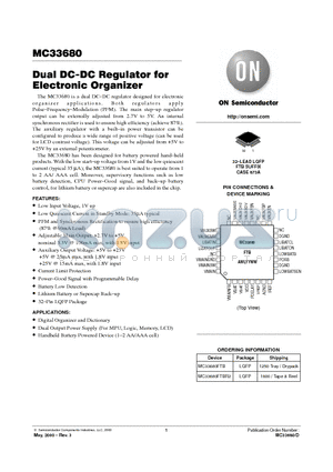 MC33680FTB datasheet - Dual DC-DC Regulator for Electronic Organizer
