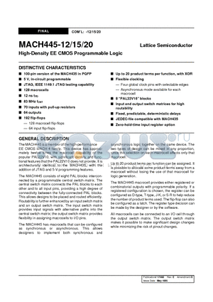 MACH445-20YC datasheet - High-Density EE CMOS Programmable Logic