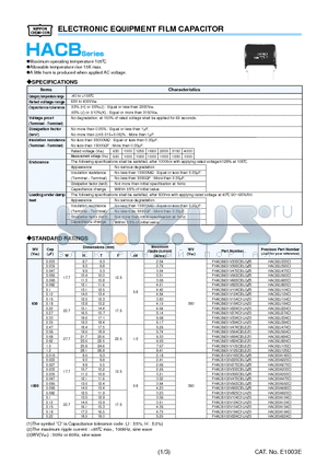 FHACB631V274S1LHZ0 datasheet - ELECTRONIC EQUIPMENT FILM CAPACITOR