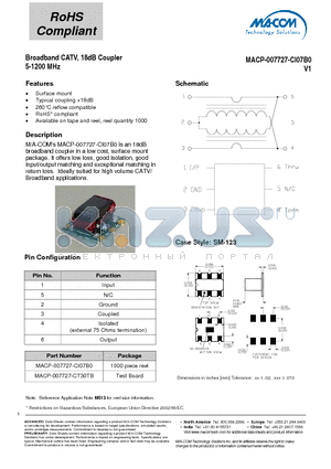 MACP-007727-CT30TB datasheet - Broadband CATV, 18dB Coupler 5-1200 MHz