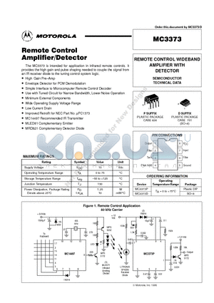 MC3373D datasheet - Remote Control Amplifier/Detector